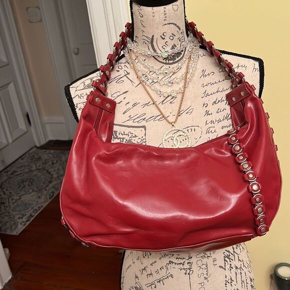 VTG *ROCKSTUD* Wide Vegan Patent Style Strap Handbag ROCKER 90’s Y2K 80’s - Picture 12 of 16